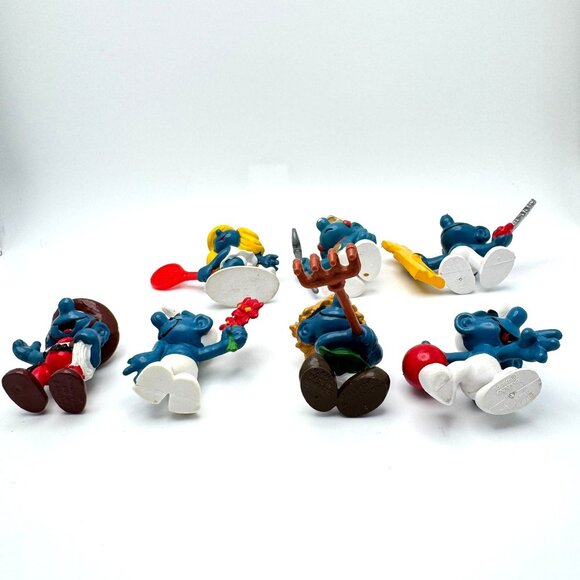 Smurf PVC Figures Set of 7 Schleich Peyo Haymaker Bowler Tennis Smurfette Vtg - Picture 2 of 16